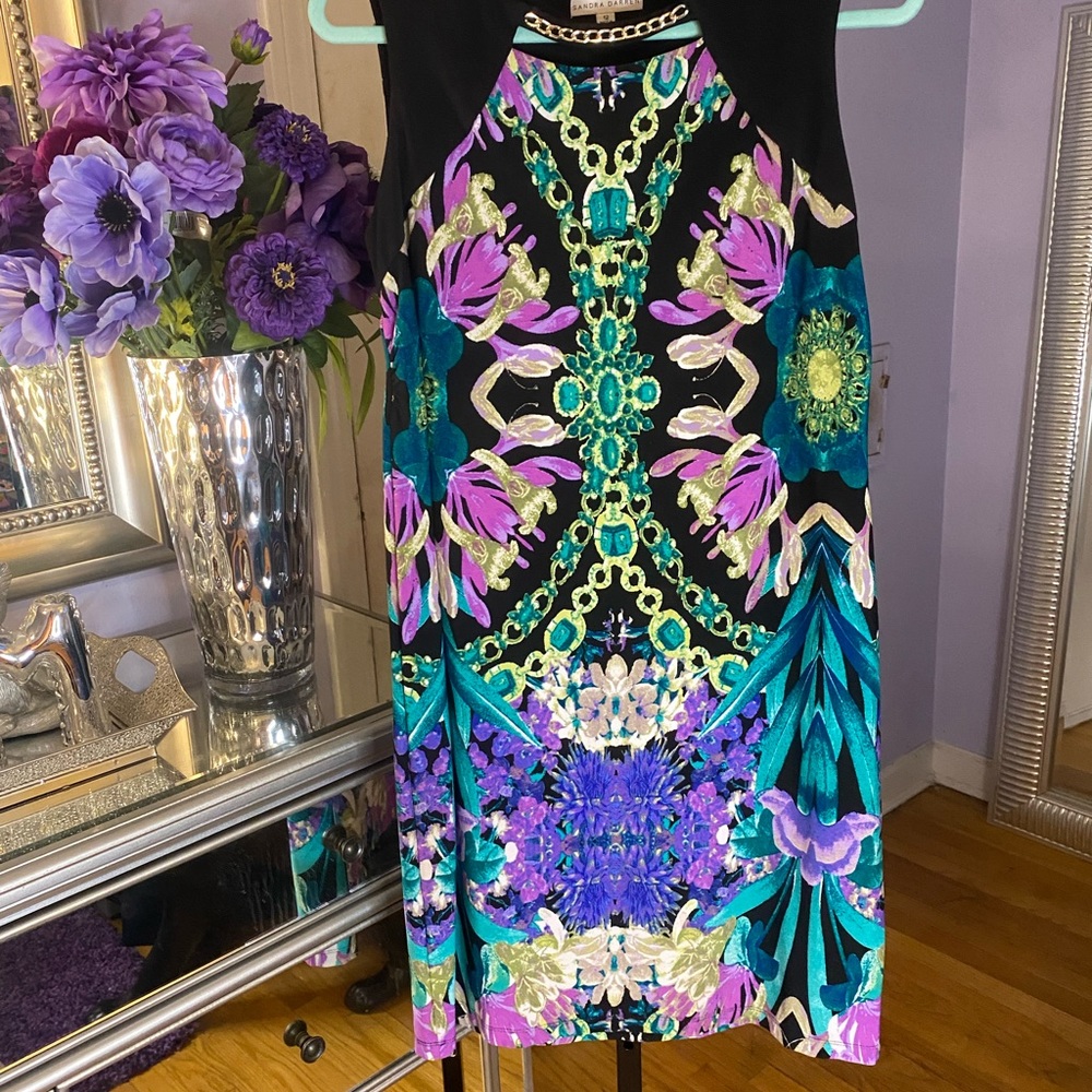 Black with jewel print sheath dress